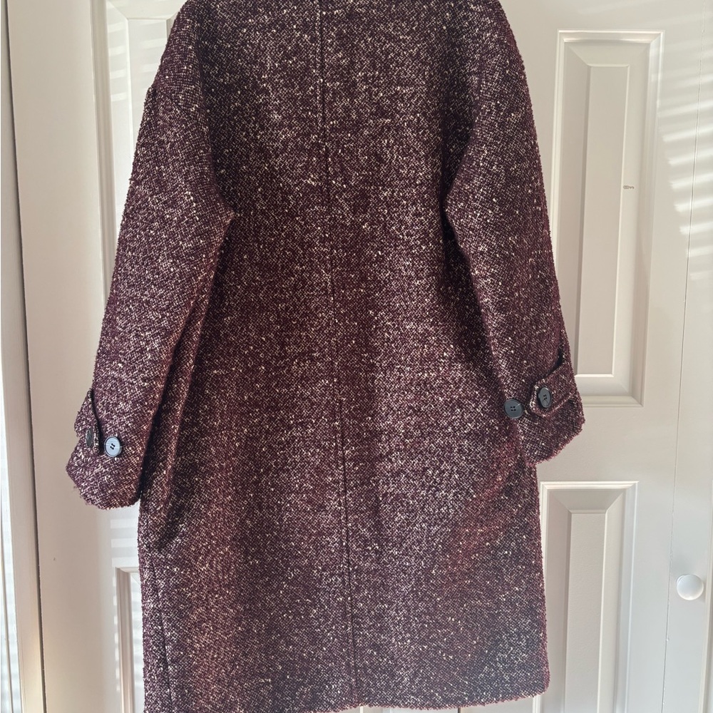 Women's Burgundy Tweed Coat - Classic Long Jacket - Picture 10 of 10